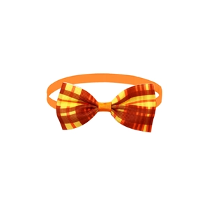 Nœud papillon classique à carreaux jaune et orange pour animaux avec sangle élastique