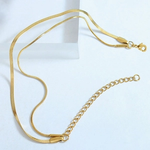 18K gold plated double layer blade and snake chain bracelet with adjustable lobster clasp