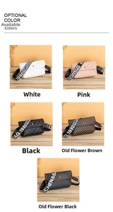 Multi-color options of quilted crossbody bags with wide branded straps in a studio set