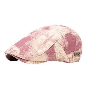 Vintage tie-dye flat cap for men in pink and beige canvas with GSIOR side label