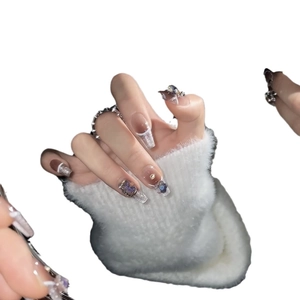 Sparkly bow rhinestones on long gradient cat eye press-on nails for elegant style