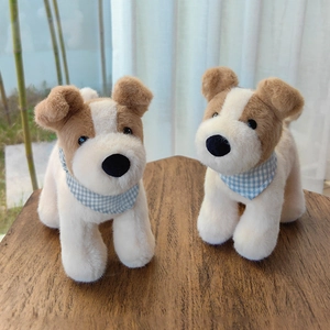 Soft Plush Dog Toy Jack Russell Terrier Stuffed Puppy Doll With Blue Plaid Scarf Kids Comforter Soothing Companion