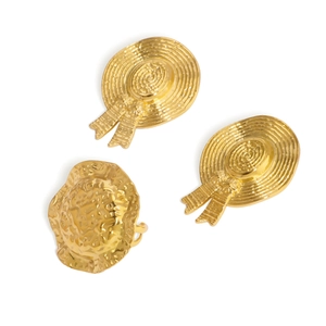 18k gold plated stainless steel textured hat ring and earring set for women