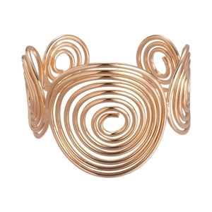 Exaggerated geometric spiral golden metal open cuff bracelet with wavy polished finish