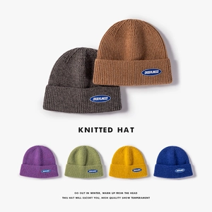 Cuffed Beanie Hat Knitted Faux Rabbit Hair Thick Warm Winter Outdoor Minimalist Letter Patch For Men Women Minimalist