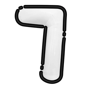 Detail of white number 7 foil balloon with black comic outlines for party decor