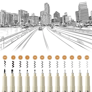 12-piece waterproof fineliner pen set for sketching with urban drawing illustration
