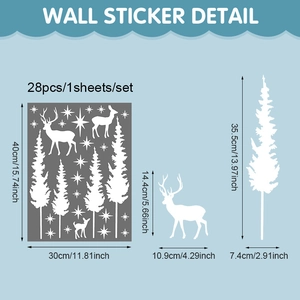 White Christmas reindeer and pine tree static window stickers for holiday wall decoration