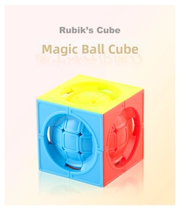 Macro view of the unique ball-in-cube design showing the rotating internal sphere