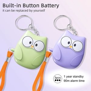 Personal alarm keychain with owl design featuring 1 year standby and 90m alarm time