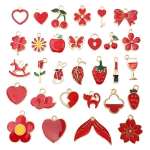 Rote Emaille Legierung Charms Für DIY Schmuckherstellung Blumen Herz Tier Anhänger Für Armband Halskette