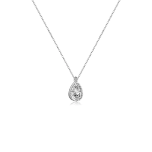 Elegant S925 sterling silver long chain necklace with a pear-cut clear gemstone pendant