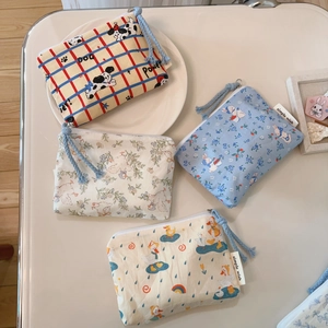 Set of four cute mini cotton coin purses with cartoon animal patterns and zippers