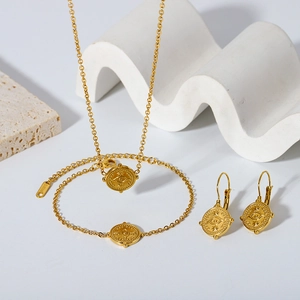 French Vintage Evil Eye Round Coin Pendant Necklace Bracelet Earrings Stainless Steel Gold Plated Jewelry For Women
