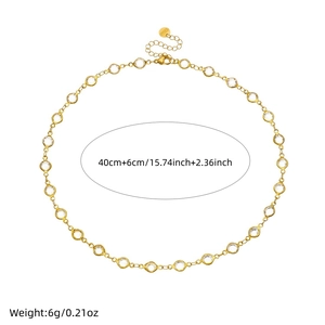 Gold stainless steel necklace with round crystal and size 40+6cm weight 6g details