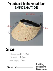 Detaillierte Größentabelle für Bast-Sonnenhut mit bunter Stickerei und Gummiband
