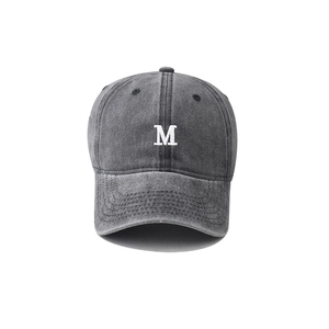 Washed cotton baseball cap with embroidered M logo in grey distressed finish