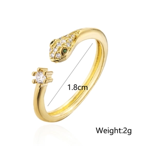 Adjustable snake ring in 18K gold plated copper with white and green zircons