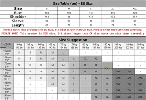Detailed European size guide for men's long sleeve V-neck cotton T-shirt from S to XXL