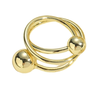 Bague ouverte minimaliste plaquée or à trois rangs avec perles métalliques polies