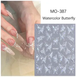 3D shell laser butterfly nail stickers with aurora effect and 3D relief texture for manicure