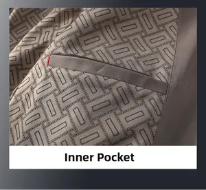 Detailed macro view of the inner pocket with geometric patterns on a casual jacket