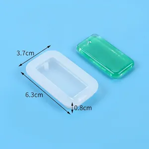 Rectangle silicone resin mold with size dimensions and clear green pendant result