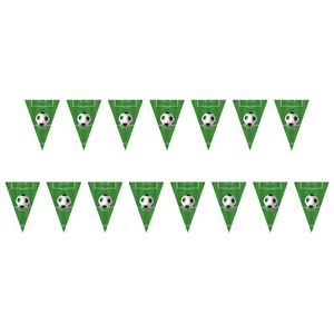 Green soccer field themed triangular bunting flags with football patterns for party decor