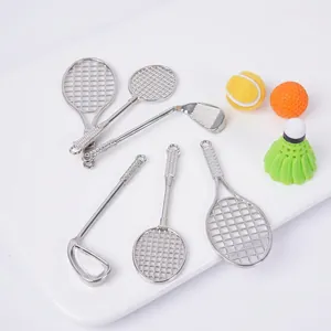 Miniature Sports Racket Keychain Alloy Tennis Badminton Golf Club Ping Pong Paddle Pendant Dollhouse Accessories Gift For Sports Lovers
