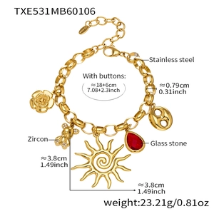 Detailed size specifications for gold stainless steel necklace with multi-element pendants