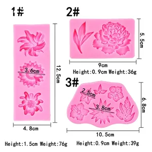 Moules en silicone rose pour feuilles et fleurs pour décoration de gâteau fondant