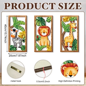 Lot de 3 décorations murales en bois thème safari pour chambre d'enfant avec lion