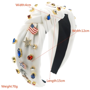 Knotted white headband with American flag stars and colorful rhinestones decor