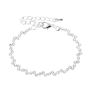 Sparkling silver wavy rhinestone anklet with adjustable lobster clasp on white background