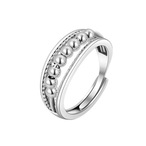 Minimalist S925 sterling silver spinning bead anxiety ring with adjustable open band