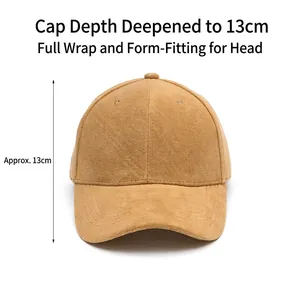 Classic khaki faux suede baseball cap with a 13cm deep crown for a perfect fit