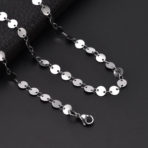 Polished stainless steel 6mm disc link necklace with secure lobster clasp closure