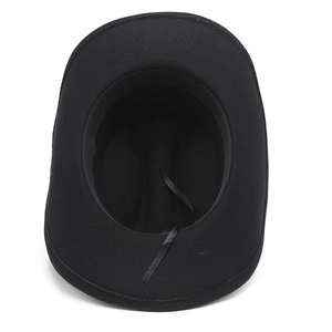 Top view of distressed cowboy hat interior with sweatband and adjustable drawstring
