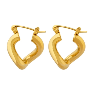 Twisted geometric heart-shaped 18k gold plated stainless steel hoop earrings in gold