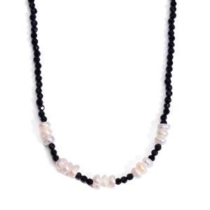 Collier En Künstliche Perles De Cristal Noir Et Künstliche Perle Baroque Pour Femme Acier Inoxydable Plaqué Or 18K Bijoux Minimalistes