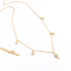 Elegant gold S925 silver necklace with sparkling star pendants and zircons
