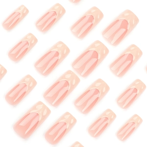 French light yellow 3D press-on nails with minimalist square shape in matrix layout