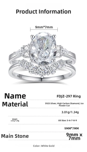 Detailed size specifications for the S925 silver bridal ring set with high carbon diamond