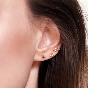Minimalist S925 silver stud earrings with colorful zircon stones in a climbing arrangement