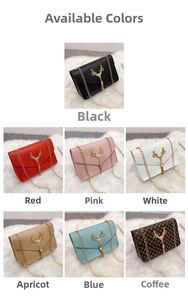 Detail of elegant crossbody bag featuring a golden deer head tassel buckle on leather flap