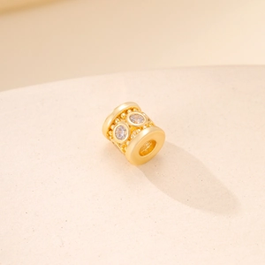 Golden round spacer bead with sparkling cubic zirconia for DIY jewelry making