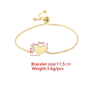Adjustable gold heart pendant bracelet with dimensions 12x9mm and secure ball clasp
