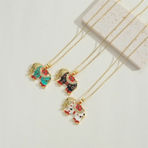 14K gold plated necklace featuring an elephant pendant with zircon and enamel details