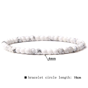 Minimalist 4mm white marble stone bead elastic bracelet with 19cm inner circumference