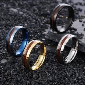 6mm arc stainless steel rings with koa wood inlay in blue, gold, black, and silver colors